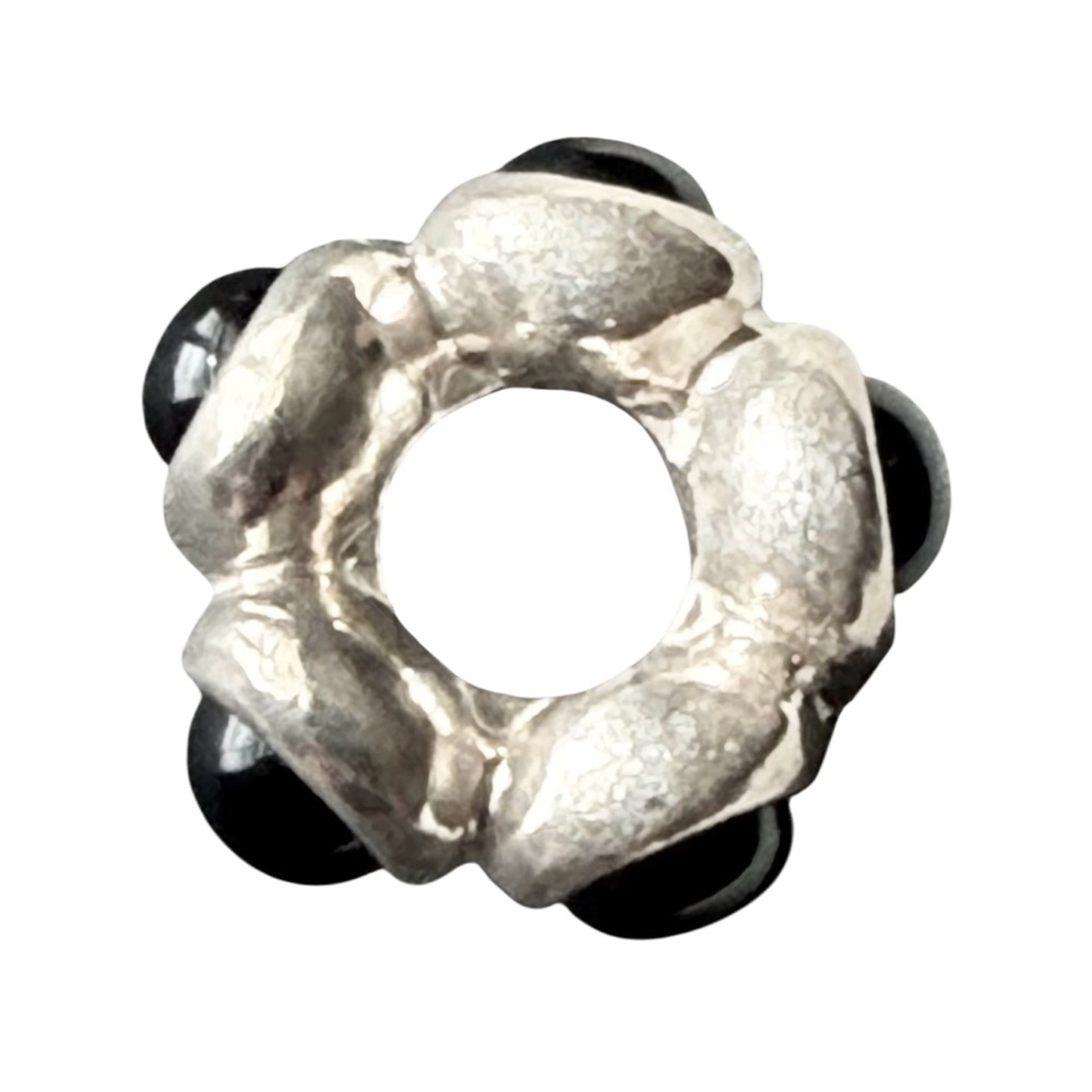 Pandora Sterling Silver Vintage Charm Black Stone Spacer Retired Style - Picture 2 of 3